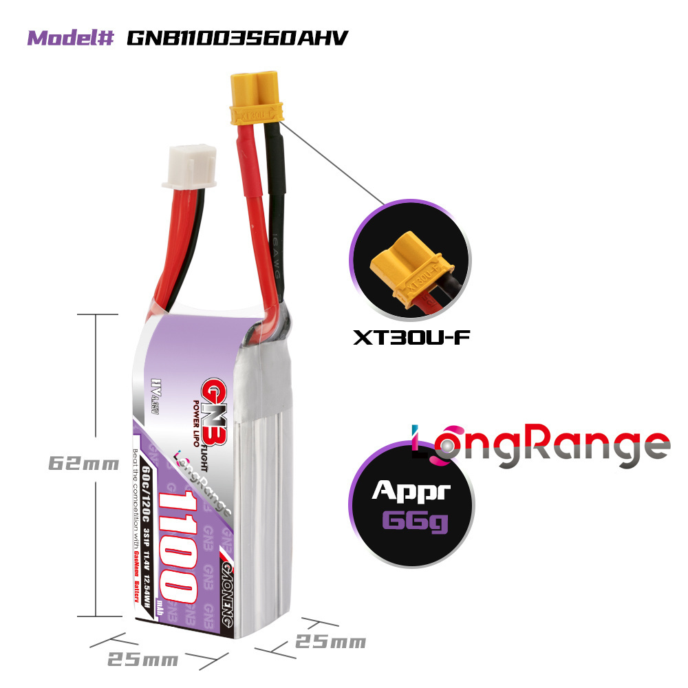 GNB 1100mAh 2S 3S 4S 6S 60C/12 - Lipo Battery 6S reseña y precio